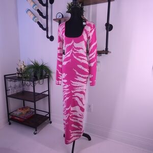 NWT Fashion Nova Shannon Sweater Maxi Dress Pink Zebra Print M